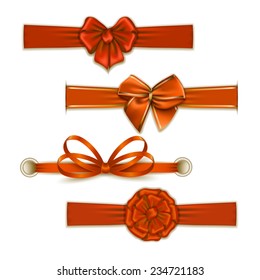 Set of elegant silk color bows, ribbons for design. Vector illustration EPS10. 