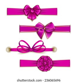 Set of elegant silk color bows, ribbons for design. Vector illustration EPS10. 