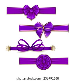 Set of elegant silk color bows, ribbons for design. Vector illustration EPS10. 
