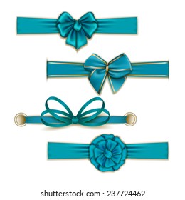 Set of elegant silk color bows, ribbons for design. Vector illustration EPS10. 
