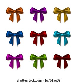 Set of elegant silk colored bows for design. Vector illustration EPS10.