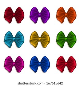Set of elegant silk colored bows for design. Vector illustration EPS10.