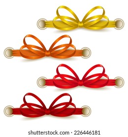 Set of elegant silk colored bows for design. Vector illustration EPS10. 