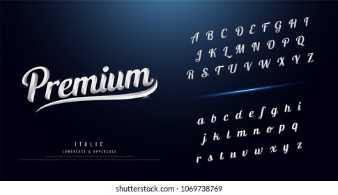 Set Of Elegant Silver Colored Metal Chrome Alphabet Font. Typography Classic Style Serif Font. Vector Illustration