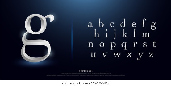 Set of Elegant Silver Colored Metal Chrome Lowercase Alphabet Font. Typography classic style silver font set for logo, Poster, Invitation. vector illustration