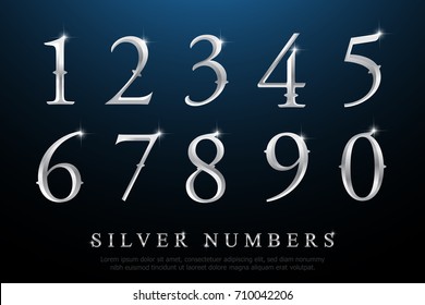 Set of Elegant Silver Colored Metal Chrome numbers. silver numbers 1, 2, 3, 4, 5, 6, 7, 8, 9, 10, logo design