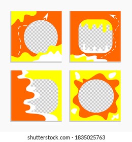 Conjunto de elegante plantilla de publicación de medios sociales para promoción, descuento, venta. Vector de forma de color de fondo naranja, blanco y amarillo. Plantilla editable para su negocio y fuente de medios sociales. Concepto fundido.