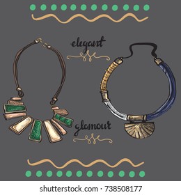 Set of elegant and stylish  necklaces, design elements and lettering