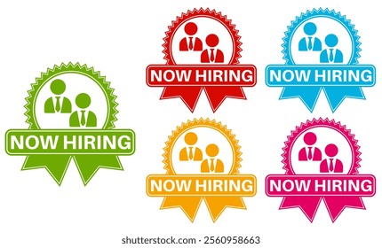 set elegant stylish now hiring labels. Employment hiring job symbol recruitment sticker template design vector illustration