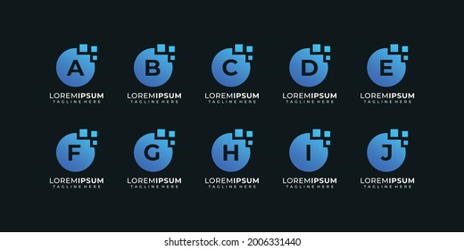 Set of elegant technology alphabet logo information software letter symbol. Logo can be used for icon, brand, identity, bundle, collection, shape, creative, style, and font