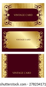 Set of elegant templates with floral elements for cards, invitations, postcards. Color - gold and brown. Vector