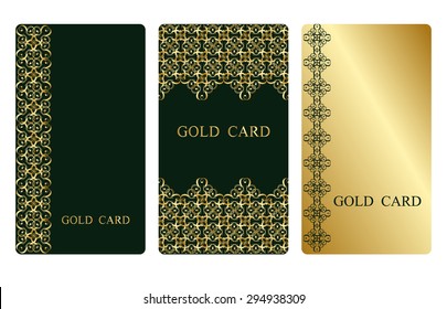 A set of elegant templates with floral elements for cards, invitations, postcards. Color - gold and green. Vector  illustration