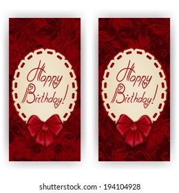 Set of elegant templates of luxury invitation, gift card with lace ornament, bow, place for text. Floral elements, ornate background. Vector illustration EPS10
