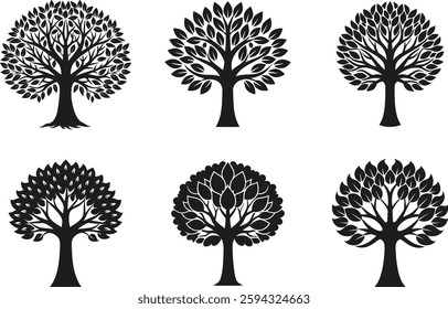 Set of Elegant Tree Silhouettes for Earth Day and Eco Friendly Designs