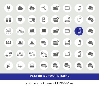 Set Of Elegant Universal Black Minimalistic Solid Network Icons On Circular Colored Buttons On Grey Background