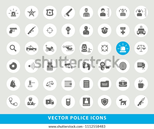 Set of\
Elegant Universal Black Minimalistic Solid  Police Icons on\
Circular Colored Buttons on Grey\
Background