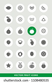 Set of Elegant Universal Fruit Minimalistic Solid Icons on Circular Colored Buttons on Grey Background 