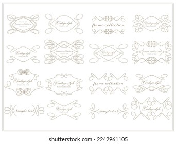 Set of elegant vector frame. Use for illustration book, event, wedding, greeting, banner, header, signboard, label. Classical vintage style. Pastel tone beige color.