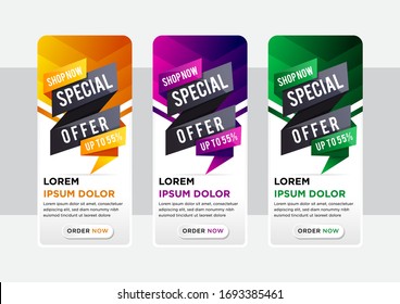 Set of elegant vertical banners with paper cut special offer element design.Abstract templates for story banner on the website. the element colors are orange, purple, black, and green gradient.