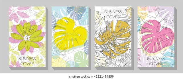 Set of elegant vertical watercolor exotic wallpapers, posters, wall art, cards, covers design.