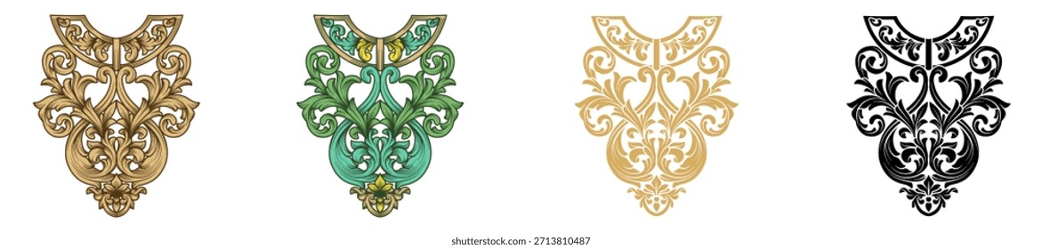 Set elegant victorian arabesque embroidery ornamental design vector illustration