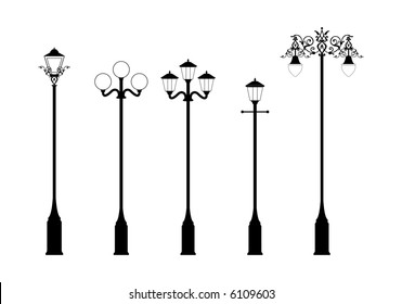 set of elegant victorian style street lamps in vector format