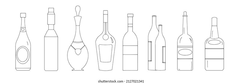 Conjunto de botellas de vid elegantes.