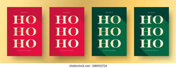 Set of Elegant Vintage Christmas Cards - Merry Christmas card set with luxury gold foil typography lettering. Christmas cards or invitation with 'HO HO HO' 'Merry Christmas' message