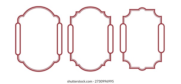 Conjunto de molduras de etiquetas decorativas vintage elegantes com formas ornamentais clássicas. Perfeito para embalagens, marcas, convites, logotipos, emblemas, adesivos e projetos de design vetorial. Estilo de contorno limpo adequado para impressão e uso digital.