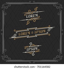 Conjunto de elegantes plantillas de emblemas vintage. Signo comercial retro, identidad, etiqueta. Marcos Art Déco. Vector de material.