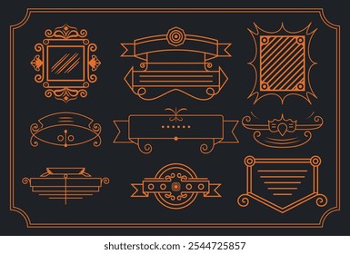 Set of Elegant Vintage Frame and Border Vector Designs in Gold Outline Style