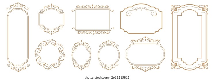 Set of elegant vintage frames and ornate borders. Perfect for invitations, labels, packaging, logos, and branding. Editable vector with floral and decorative details.