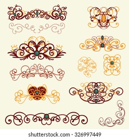 Set of elegant, vintage hand drawn swirls