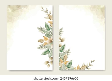 Set of elegant watercolor wedding invitation card template with greenery florals