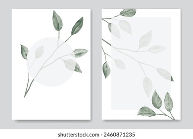 Set of elegant watercolor wedding invitation card template with greenery florals
