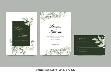 Conjunto de elegantes Plantillas de invitación de boda de acuarela