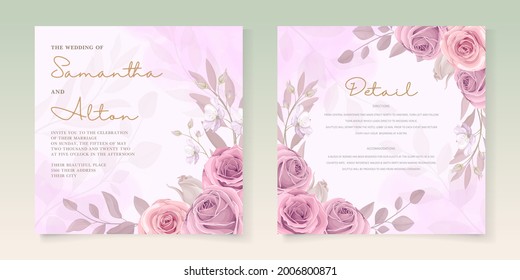 Set of elegant wedding card template with hand drawn floral decoration