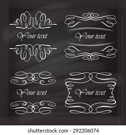 Set of elegant white flourishes for your design on the chalkboard.