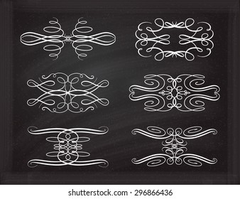 Set of elegant white flourishes for your design on the chalkboard.