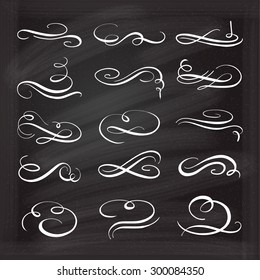 Set of elegant white flourishes for your design on the chalkboard.