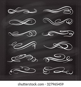 Set of elegant white flourishes for your design on the chalkboard.