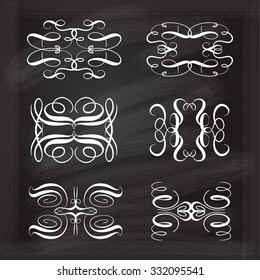 Set of elegant white flourishes for your design on the chalkboard.