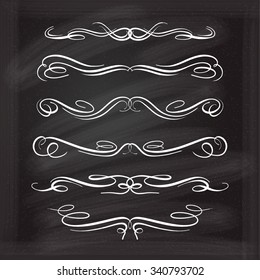Set of elegant white flourishes for your design on the chalkboard.