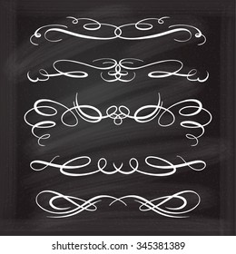 Set of elegant white flourishes for your design on the chalkboard.