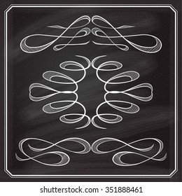 Set of elegant white flourishes for your design on the chalkboard.