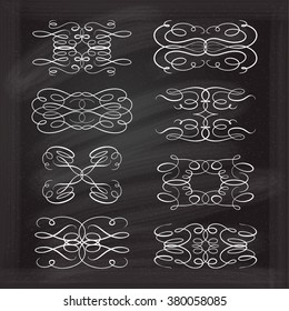 Set of elegant white flourishes for your design on the chalkboard.