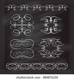Set of elegant white flourishes for your design on the chalkboard.