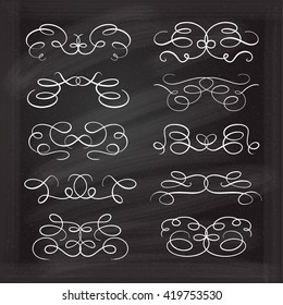 Set of elegant white flourishes for your design on the chalkboard.