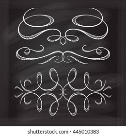 Set of elegant white flourishes for your design on the chalkboard.