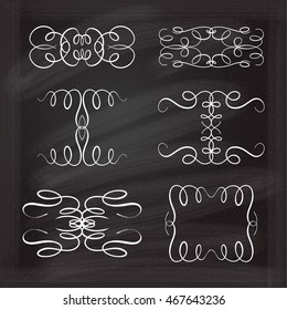 Set of elegant white flourishes for your design on the chalkboard.